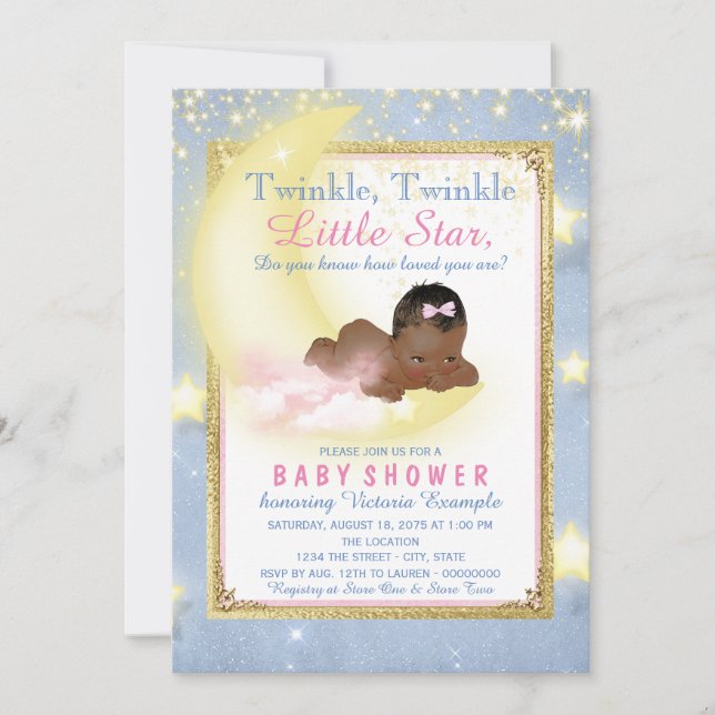 Invitation Filles Twinkle Twinkle Little Star Baby shower (Devant)
