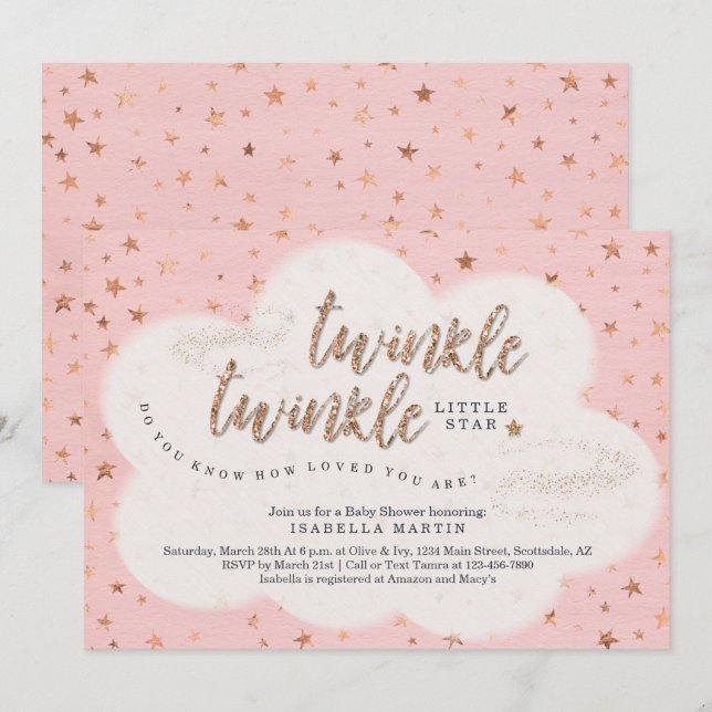 Invitation Filles Twinkle Twinkle Little Star Baby shower (Devant / Derrière)