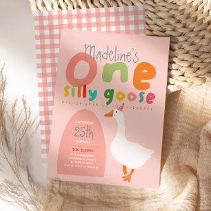 Invitation Filles Une Oie Silly Été Enfants Premier anniversa