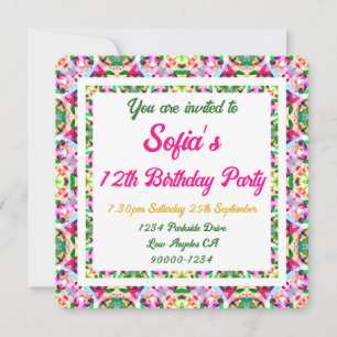 Invitation Fille's Vibrant été vert brillant rose Anniversair