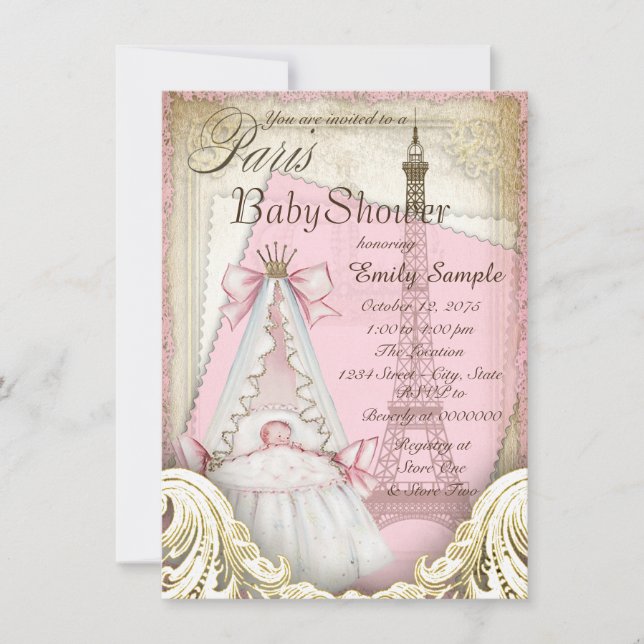 Invitation Filles Vintage Paris Baby Shower (Devant)
