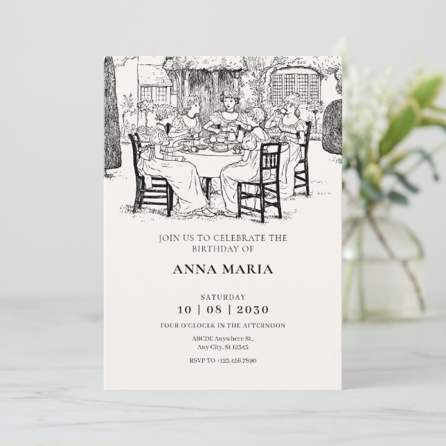 Invitation Filles vintages prenant le thé (Debout devant)