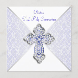 Invitation Filles Violet Dentelle Première Communion