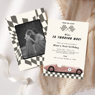 Invitation Filles Voiture de course rose vintage Fête d'anniv