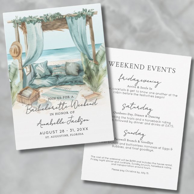 Invitation Filles Week-end Blue Beach Bachelorette Party (Girls Weekend Blue Beach Bachelorette Party Invitation)