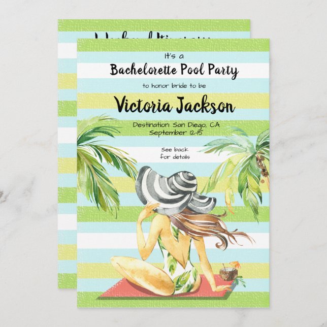 Invitation Filles week-end escapade tropicale Pool Party (Devant / Derrière)