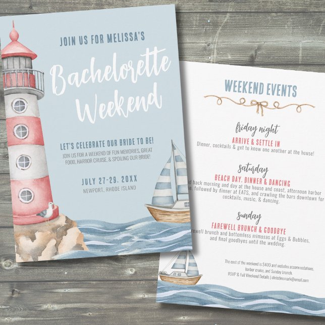 Invitation Filles Weekend Beach Bachelorette nautique (Girls Weekend Beach Nautical Bachelorette Invitation)
