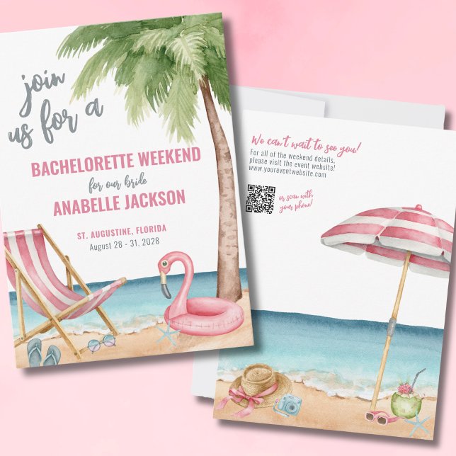 Invitation Filles Weekend QR Code Beach Bachelorette Party (QR Destination Girls Weekend Beach Bachelorette Invitation)