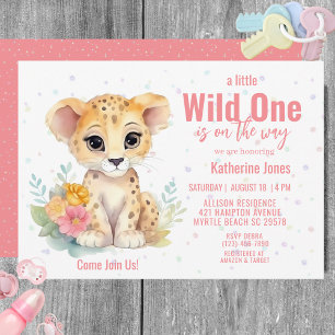 Invitation Filles Wild One Cheetah Baby shower Floral