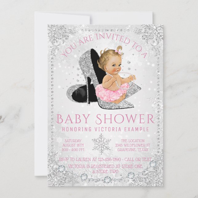 Invitation Filles Winter Wonderland Baby shower de flocons de (Devant)