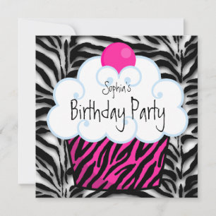 Invitation Filles Zèbre Rose Chaud Gâteau d'anniversaire