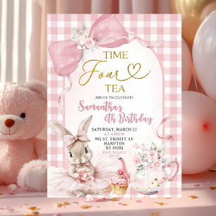 Invitation Fillet à carreaux Coquette Lapin Floral Quatrième
