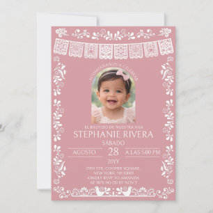 Invitation Fillet Rose Baptême Fille Photo Baptême