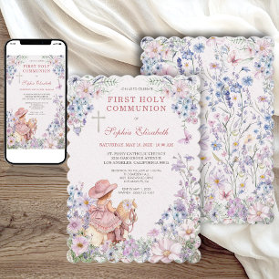 Invitation Fillette Cowgirl Fleur de la Première Communion