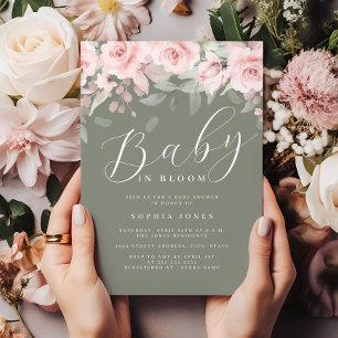 Invitation Fillette Fleur de Sauge Rose Bébé en Fleur Baby Sh