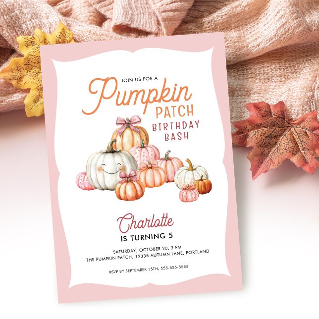 Invitation Fillette Patch de citrouilles Nœuds Fête d'anniver (Créateur téléchargé)