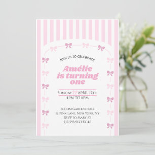 Invitation Fillette Premier Anniversaire Ruban Coquette Rose