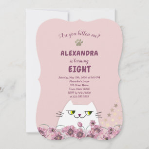 Invitation Fillettes Anniversaire Chat Mignon Rose