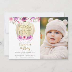 Invitation Fillettes Citrouille Fleurie 1er Anniversaire Phot