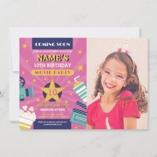 Invitation Film Nuit Cinéma Anniversaire Fête Photo Rose