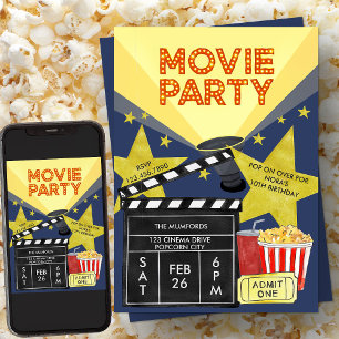 Invitation Film Party Popcorn Clapperboard Cinéma Anniversair