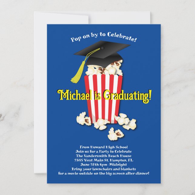 Invitation Film Popcorn Graduation Party (Devant)