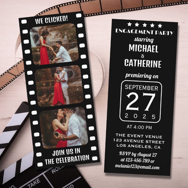 Invitation Film Strip Black and White Cinema Mariage (Créateur téléchargé)