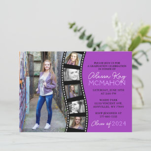 Invitation Filmstrip violet unique 6 Diplôme photo