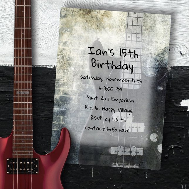 Invitation Fils adolescents de guitare électrique noire Anniv (Créateur téléchargé)