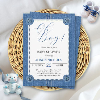 Invitation Fils bleu avec coutures et boutons bébé garçon dou