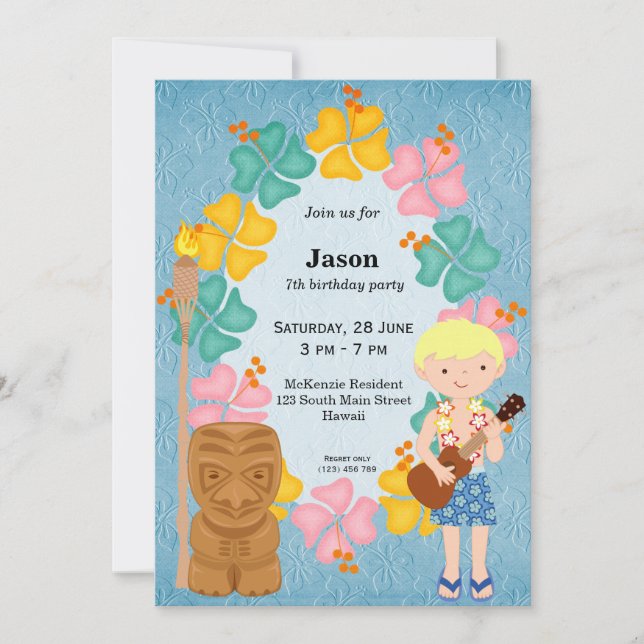 Invitation Fils d'anniversaire d'Hawaii (Devant)