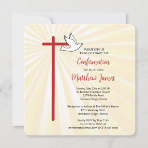 Invitation Fils de confirmation Cross Dove Gold Rays