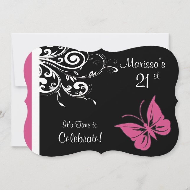 Invitation Fils de papillon Cranberry rose fête d'anniversair (Devant)