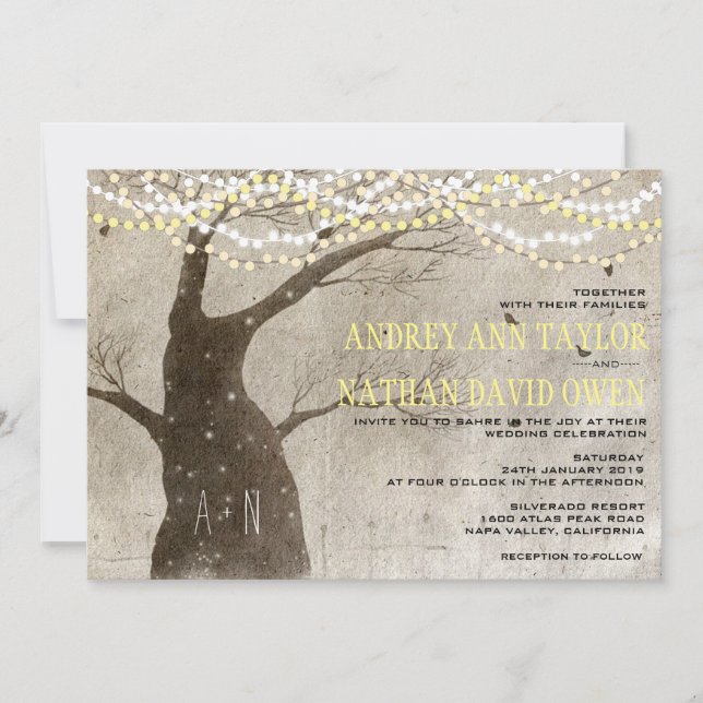 Invitation Fin automne ou hiver Rustic Tree Lights Mariage (Devant)