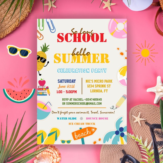 Invitation Fin de la fête scolaire, Bonjour Boho été (Créateur téléchargé)