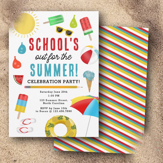 Invitation Fin de l'école Amusants Enfants Summer Pool Party (End of School Fun Kids Summer Pool Party Invitation)