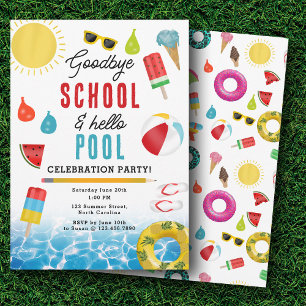 Invitation Fin de l'école Amusants Enfants Summer Pool Party