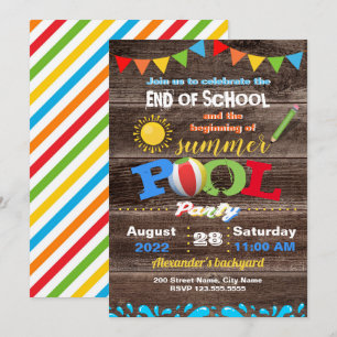 Invitation Fin de l'école Début de la fête de la piscine d'ét