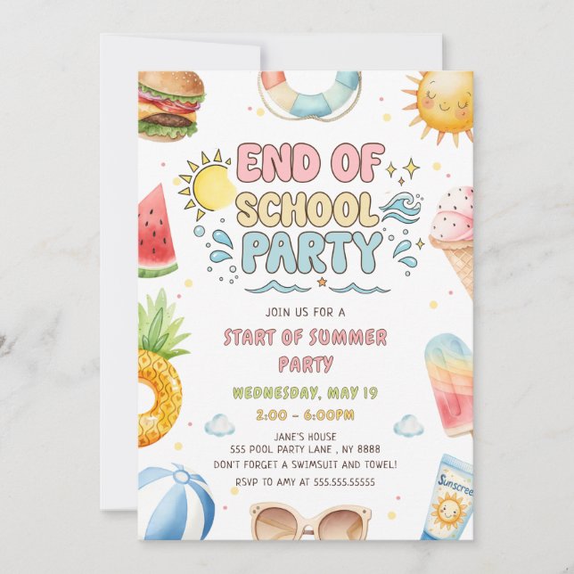 Invitation Fin de l'école et début de la fête d'été (Devant)
