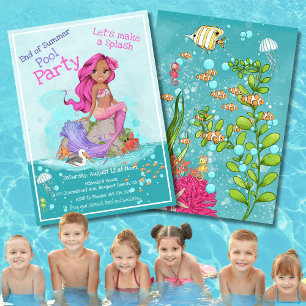 Invitation Fin de l'été Pink Coiffure Fête de piscine de fill