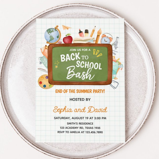 Invitation Fin de l'été Retour à la fête du Bassin de l'école (Back to School Bash Party Invitation)