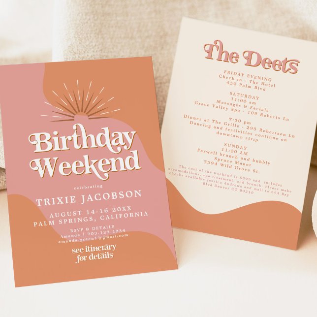 Invitation Fin de semaine d'anniversaire Disco Rose de TRIXIE (Créateur téléchargé)