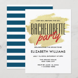Invitation Fin de semaine de bachelorette bleu marine en or r