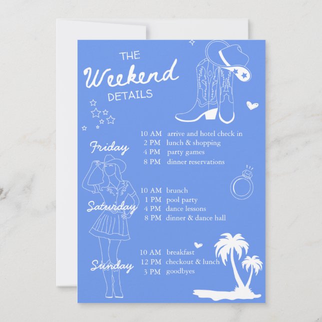 Invitation Fin de semaine de bachelorette Coastal Cowgirl (Dos)