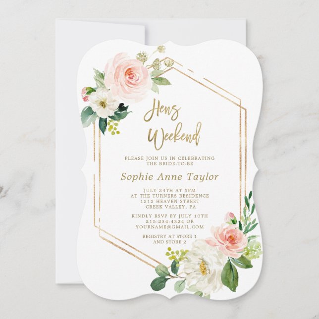 Invitation Fin de semaine de bachelorette de poule rose Flora (Devant)