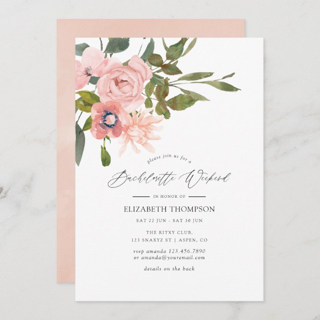 Invitation Fin de semaine de bachelorette flush et Rose Gold (Devant / Derrière)