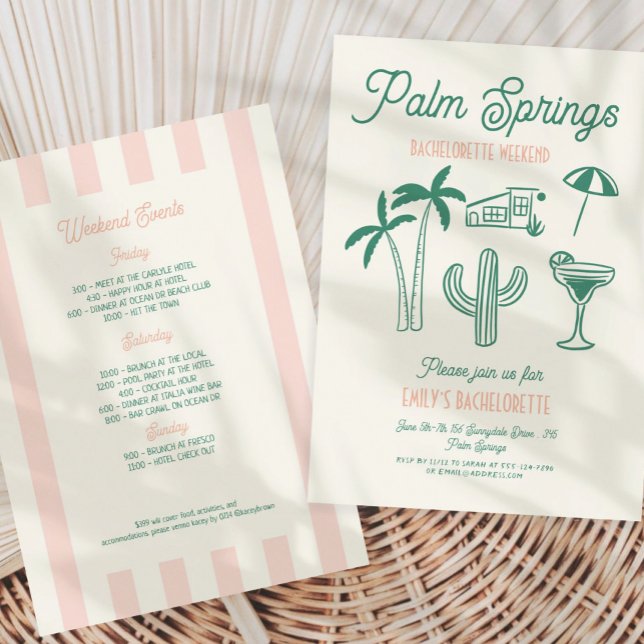 Invitation Fin de semaine de bachelorette rose Palm Springs d (Créateur téléchargé)
