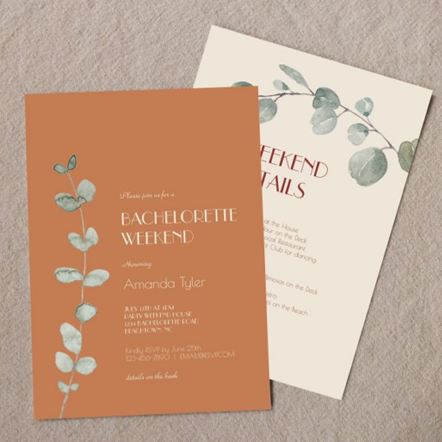 Invitation Fin de semaine de bachelorette Terracotta Eucalypt (Créateur téléchargé)