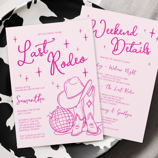 Invitation Fin de semaine du Dernier Rodeo de Pink Nashville (Pink Cowgirl Last Rodeo Bachelorette Party Weekend Invitation)