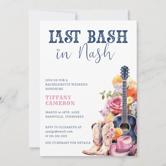 Invitation Fin de semaine du Nash Bash Cowgirl Bachelorette P (Devant)
